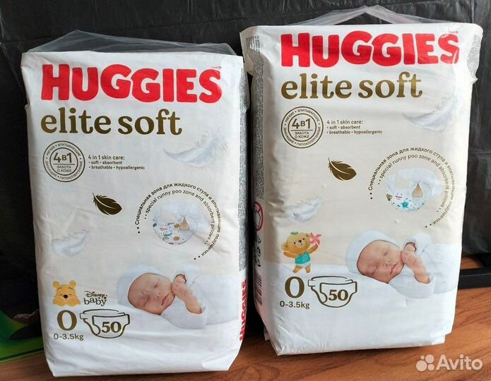 Huggies подгузники Elite Soft 0, до 3,5 кг, 50 шт