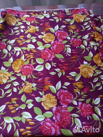 Ткань натуральная атлас СССР цветы