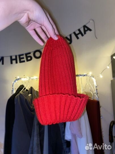 Шапка бини женская без подклада красная