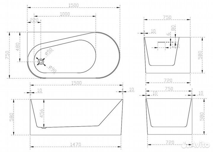 Акриловая ванна abber AB9496-1.5 L