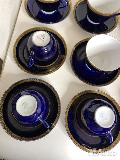 Чайный фарфоровый сервиз кобальт. Колосок лфз