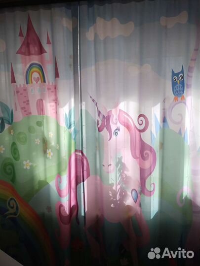 Шторы и тюль. шторыединорог, в комнату для девочек