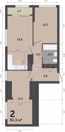 2-к. квартира, 61,3 м², 30/32 эт.