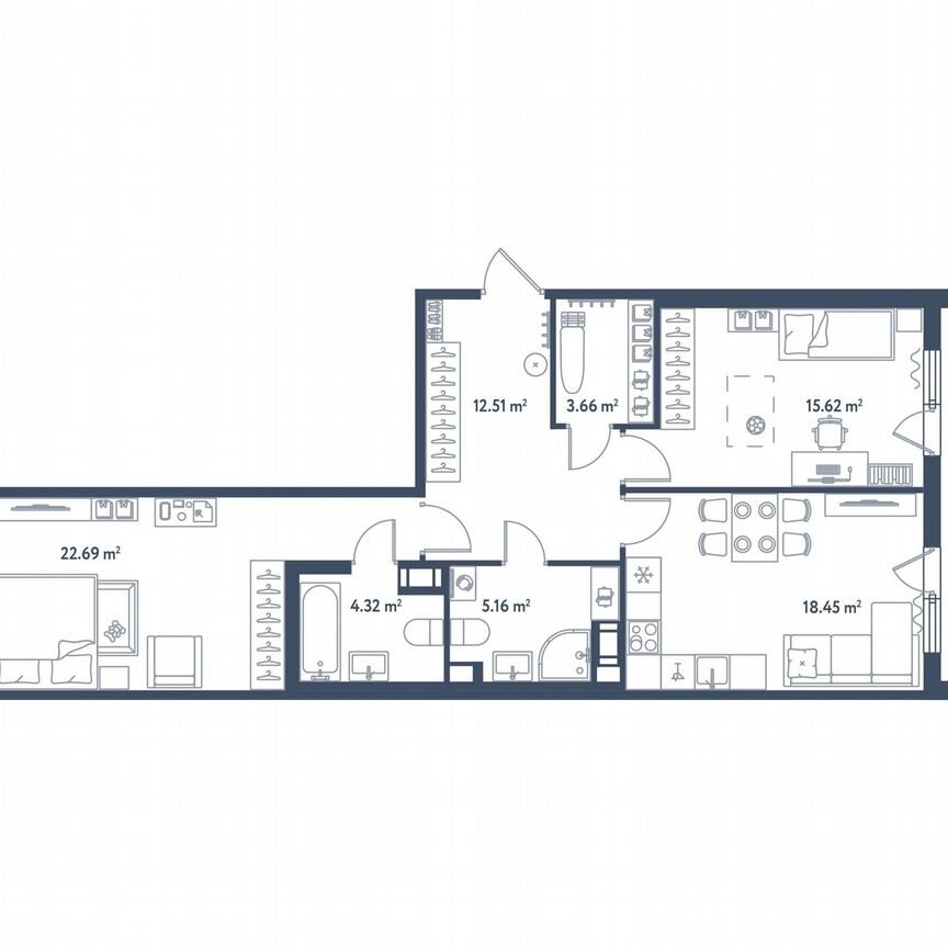 2-к. квартира, 86,4 м², 2/11 эт.