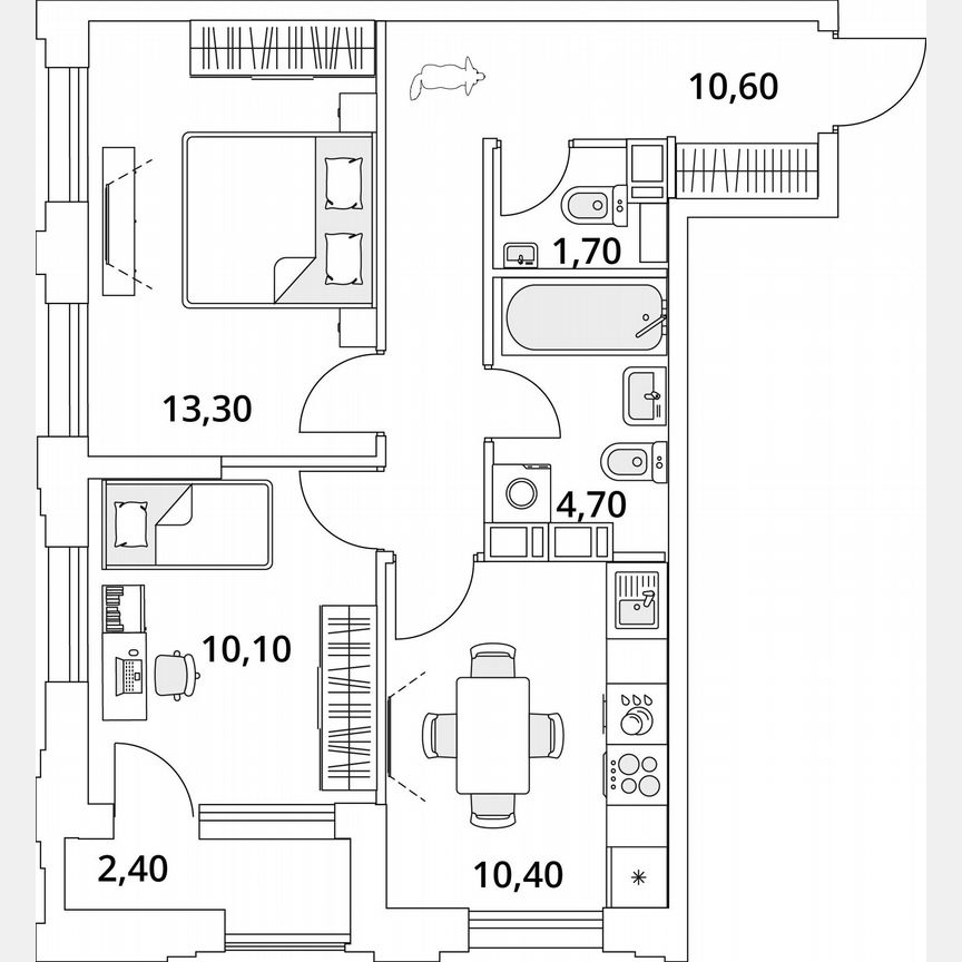 2-к. квартира, 32,3 м², 12/13 эт.