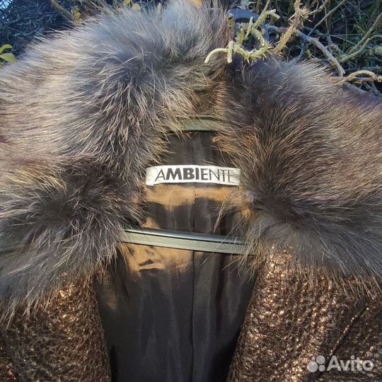 Куртка пальто жакет Ambiente золото коричневая мех