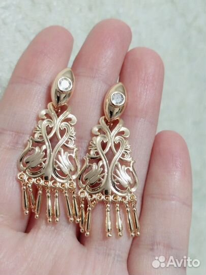 Великолепные длинные серьги покрытие золото