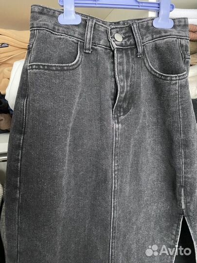 Юбка джинсовая миди с разрезом