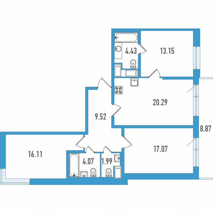 3-к. квартира, 89 м², 4/18 эт.