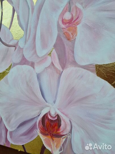 Картина Цветы с золотом большая