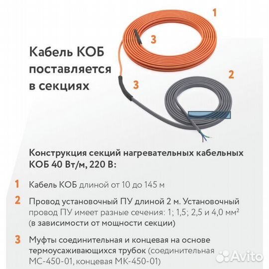 Греющий кабель - прогрев бетона (40коб-2-01-0350-0