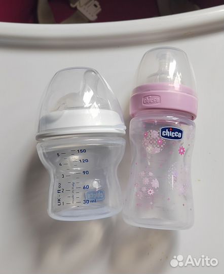 Бутылочки chicco well-being и natural feeling 0m