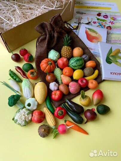 Набор 50 шт. Овощи и фрукты из полимерной глины