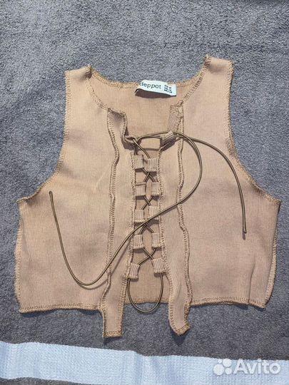 Светло-коричневый топ майка на завязках, XS-S