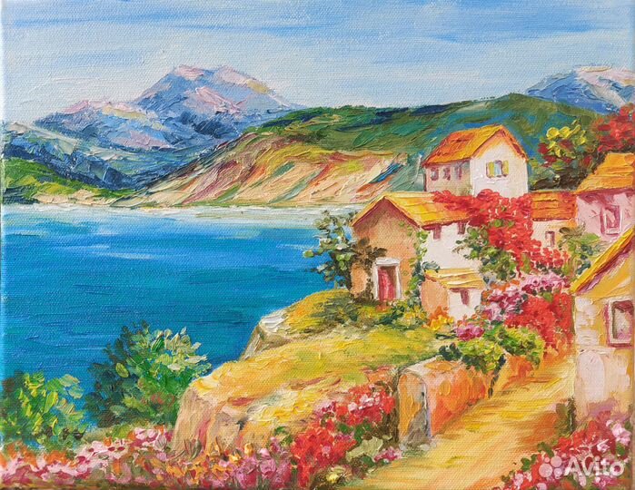 Морской пейзаж Город у моря картина маслом