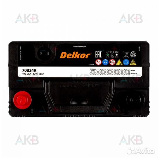 Аккумулятор автомобильный Delkor 70B24R (55L 480A