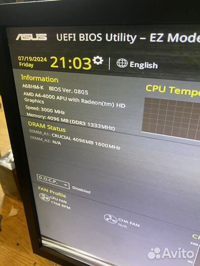 Материнская плата asus a68hm-k/a4-4000/4gb