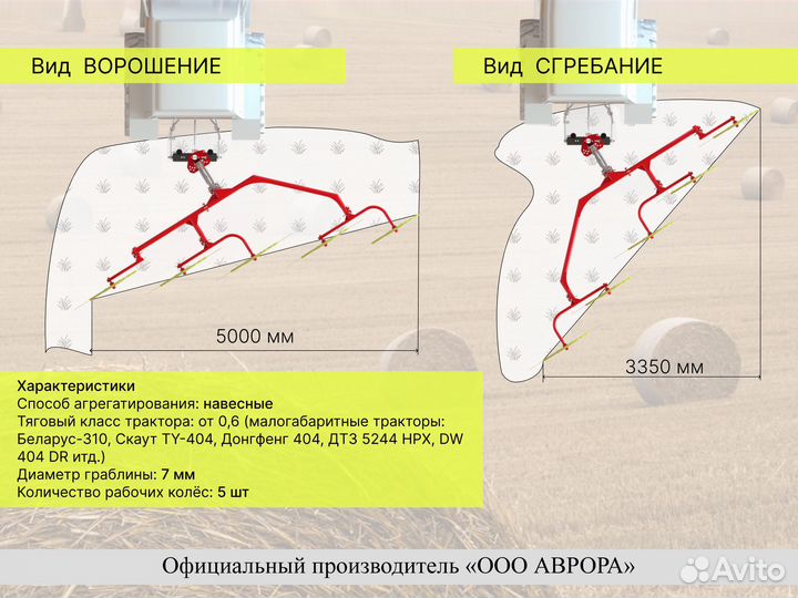 Грабли, ворошилки, валкователи AURORA ГКП-3,5Н, 2024