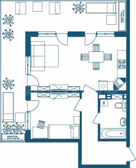 2-к. апартаменты, 75,4 м², 5/7 эт.
