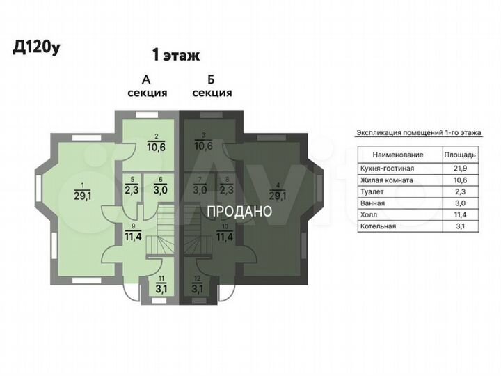 Таунхаус 120 м² на участке 3 сот.