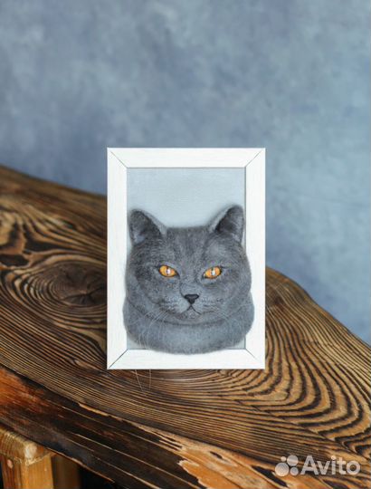 Брошь кот из шерсти мериноса по фото питомца