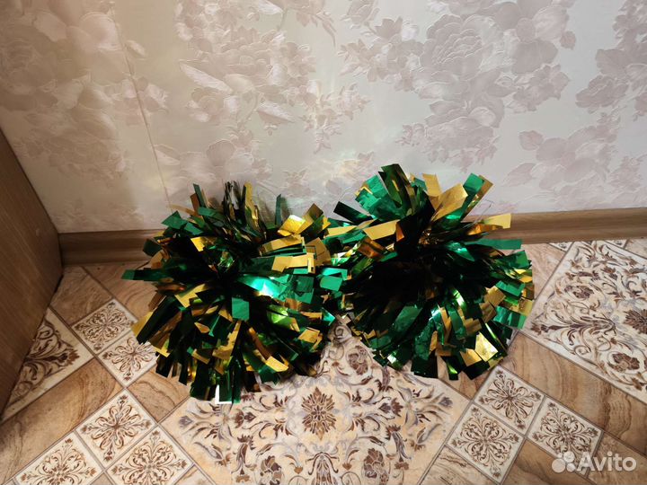 Помпоны для черлидинга зелёный - золотой