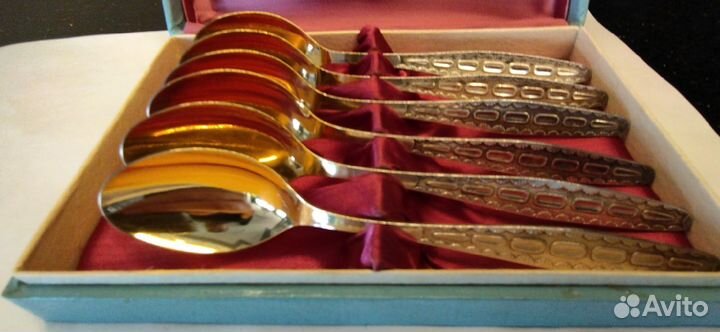 Чайные ложки 6 шт.мельхиор С позолотой СССР новые