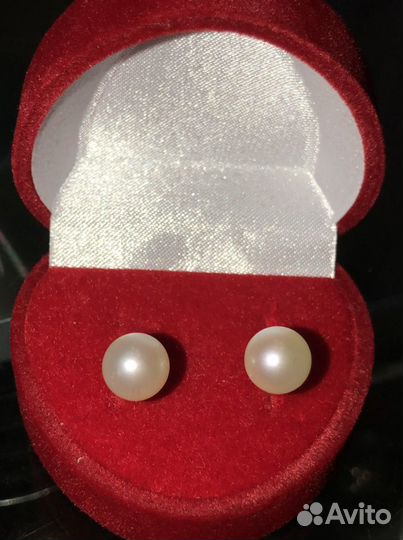 Жемчуг Серьги пуссеты серебро