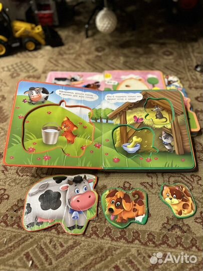 2 книжки с мягкими пазлами про животных б/у