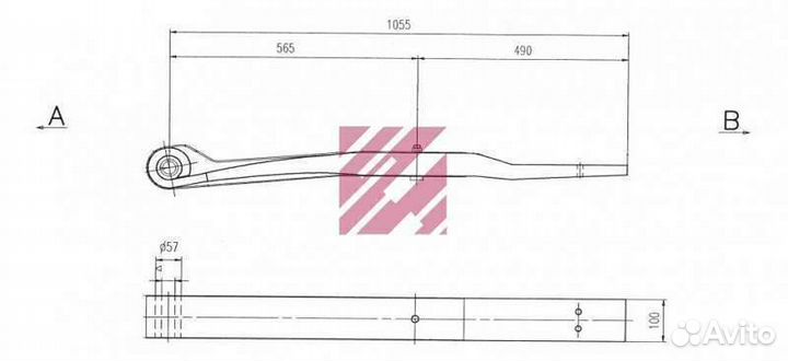 Полурессора Шмитц 1 листовая 54х100 мм 562-490 мм