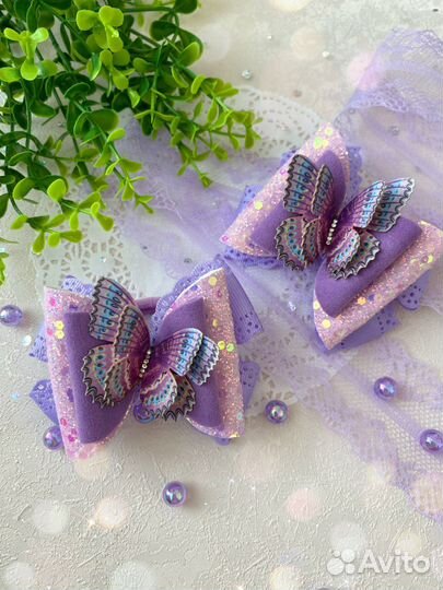 Бантики с бабочками ручной работы