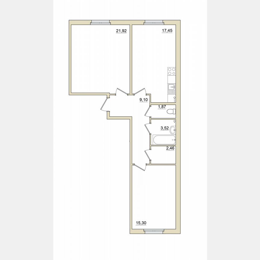 2-к. квартира, 71,6 м², 1/6 эт.