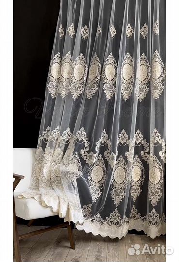 Тюль с бархатными вставками