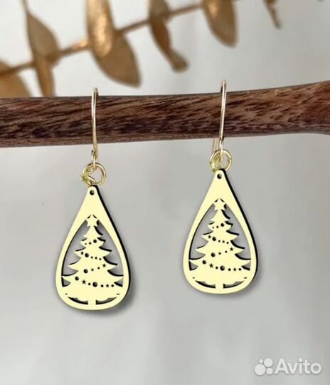 Серьги деревянные новогодние