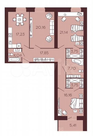 3-к. квартира, 114,5 м², 2/13 эт.