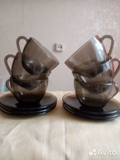 Чайные пары,Посеребренные ножи, Хрусталь