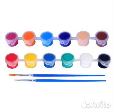 Набор акриловых красок 12 цветов и 2 кисти