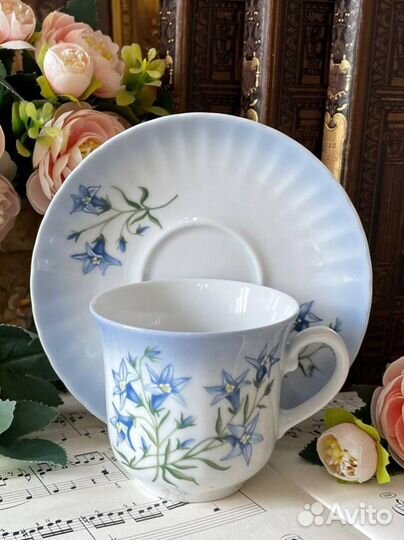 Винтажная чайно-кофейное трио с колокольчиками