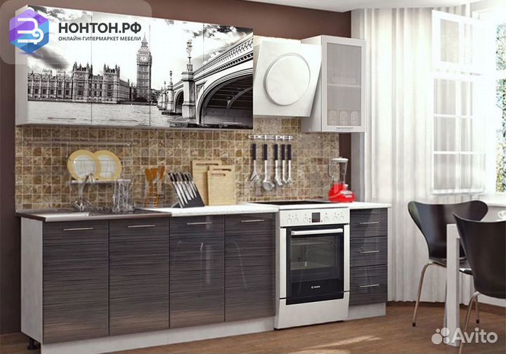 Кухня Биг-Бен 2.0 м белый шагрень / титан черный