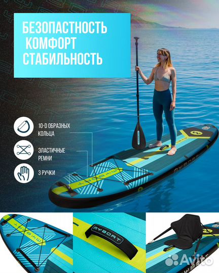 Надувная SUP-доска myboat blue/green 11' 335x84x15