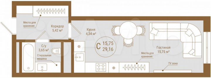 Квартира-студия, 29,2 м², 11/25 эт.