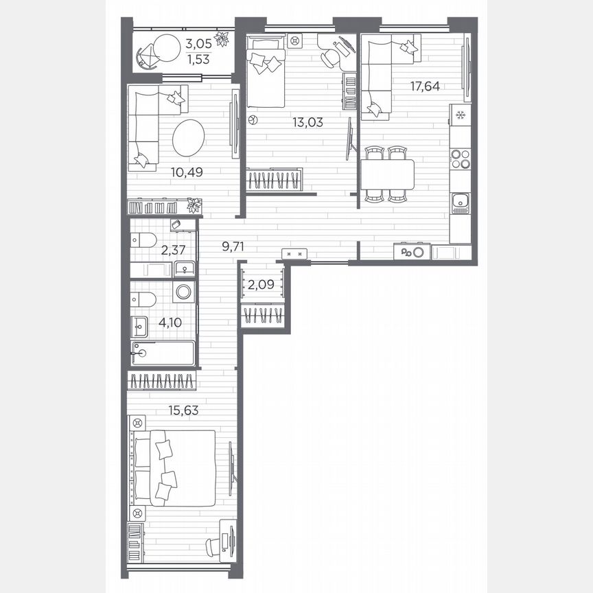 3-к. квартира, 76,6 м², 2/5 эт.