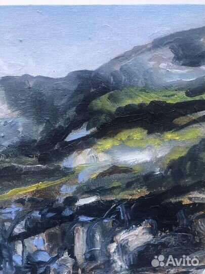 Картина маслом море и горы