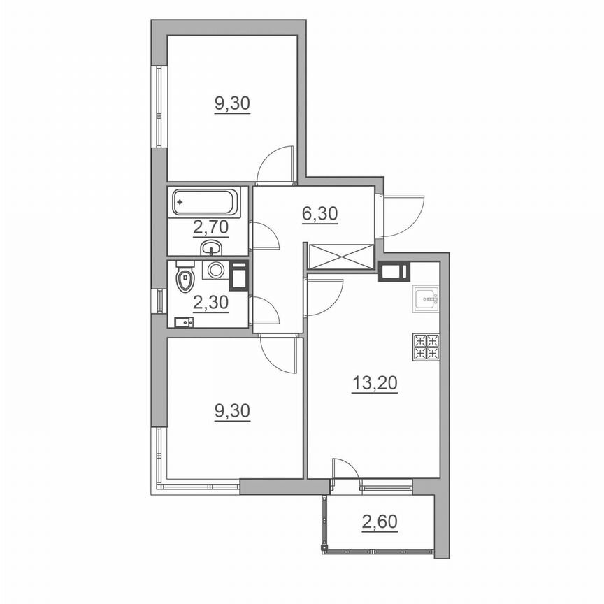 3-к. квартира, 45,7 м², 3/6 эт.