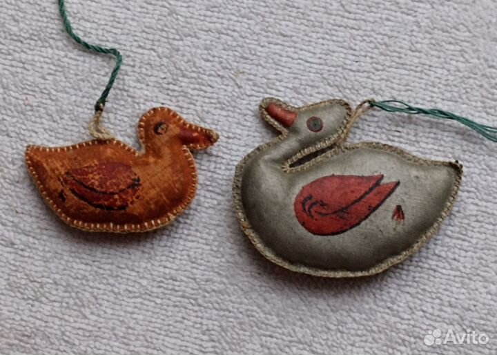 Старинные елочные игрушки. уточки 2шт. Пропитанная