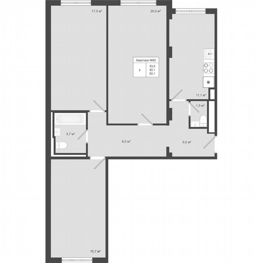 3-к. квартира, 82,1 м², 4/4 эт.