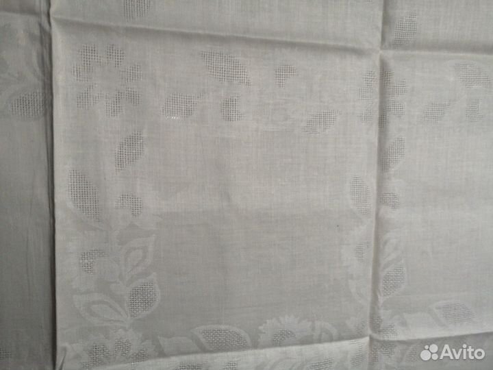 Скатерть льняная белая с выработкой новая винтаж