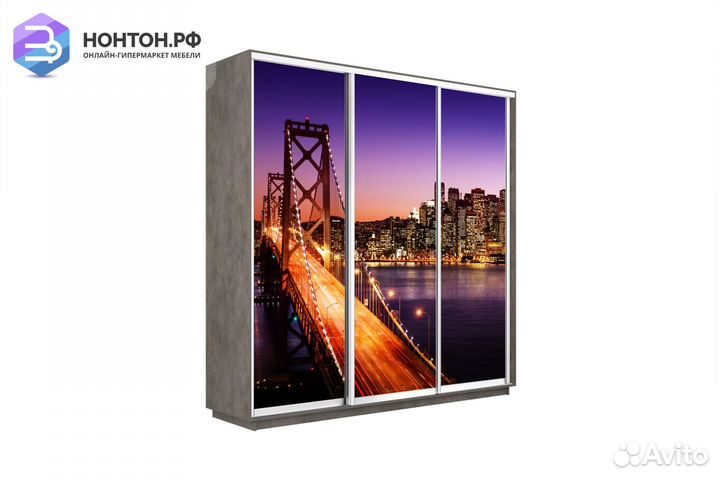 Шкаф-купе 3-х дверный Нонтон фото №1007 / бетон