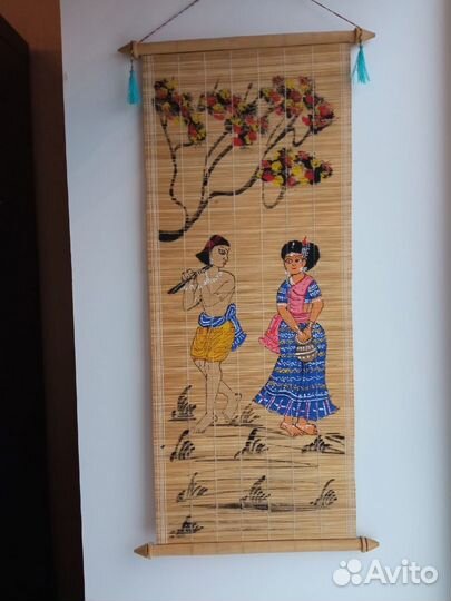 Настенное панно свиток из бамбука Индия Редкость