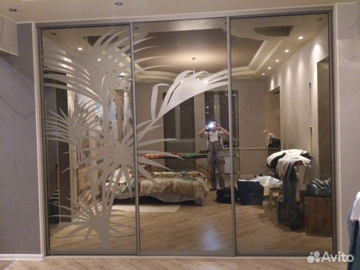 Двери купе хром/рисунок пальма